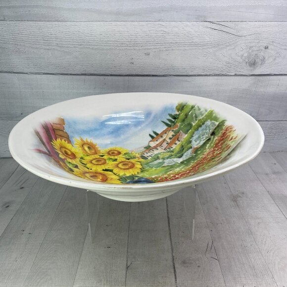 Ceramica Cuore CU415  Yellow Sunflowers Vase Landscape Italy 16" Serving Bowl - Picture 6 of 16